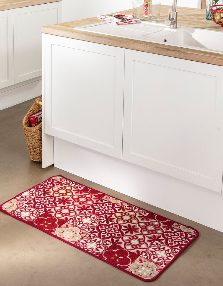 Tapis cuisine motif carreaux de ciment (rouge) Tapis cuisine motif carreaux de ciment (rouge)