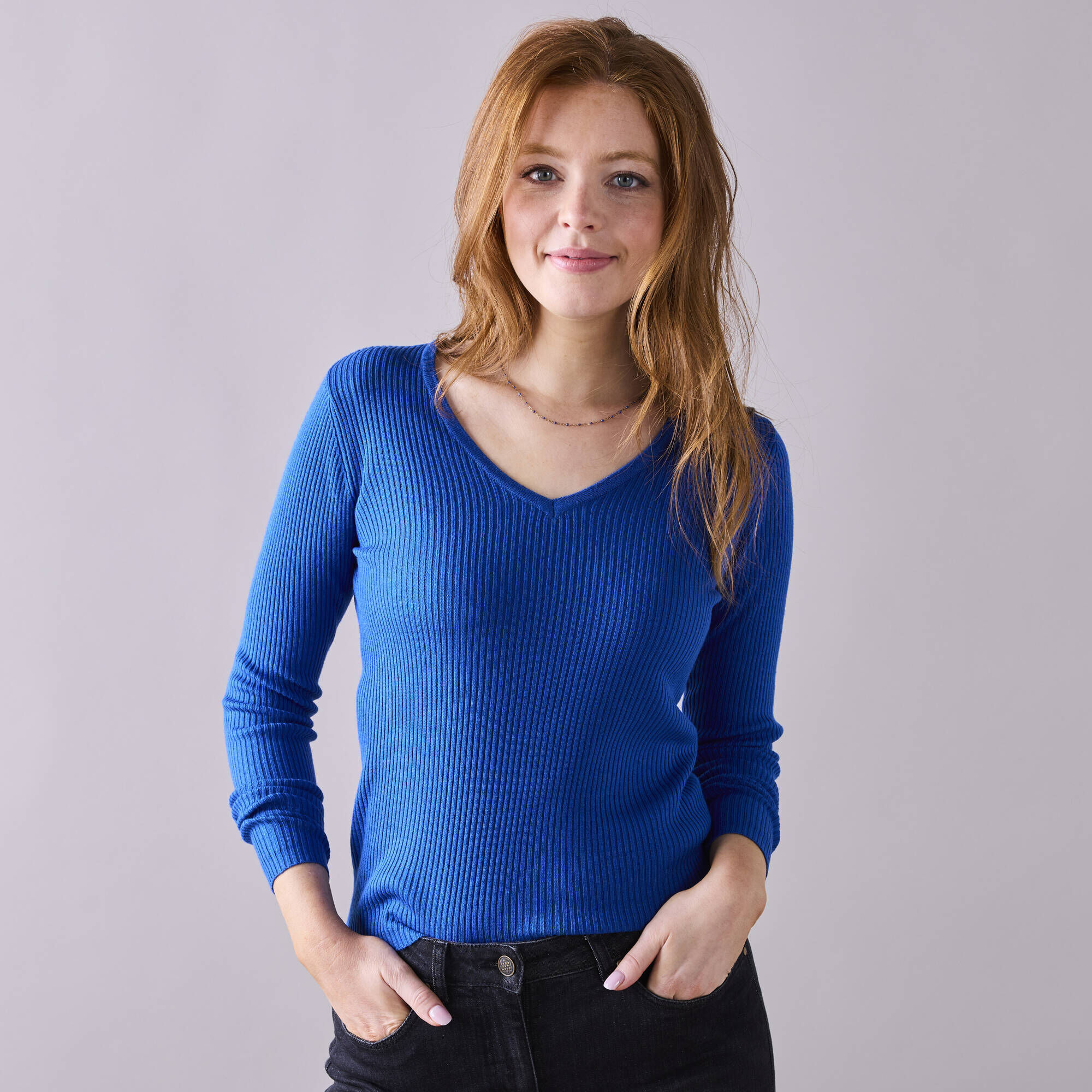 Pull Col Vachette Bleu Vif JM Collection - Taille XL - Occasion Très Bon état