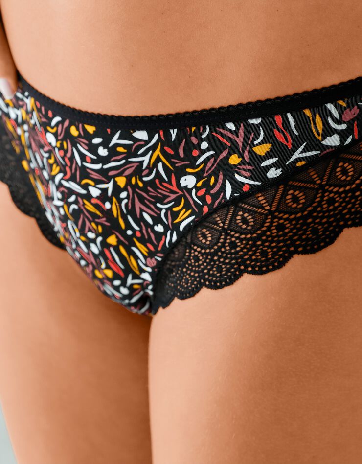 Culotte forme midi coton imprimé stretch et dentelle - lot de 3 (noisette + corail + noir) Culotte forme midi coton imprimé stretch et dentelle - lot de 3 (noisette + corail + noir)