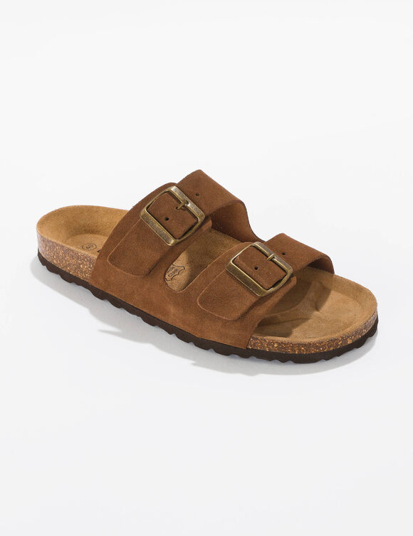 Mules cuir à boucles réglables - marron (marron)
