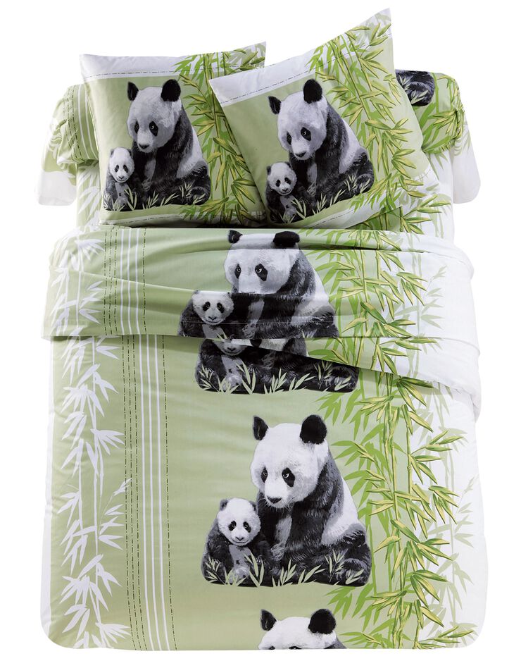 Linge de lit imprimé Pandas en polycoton (vert)
