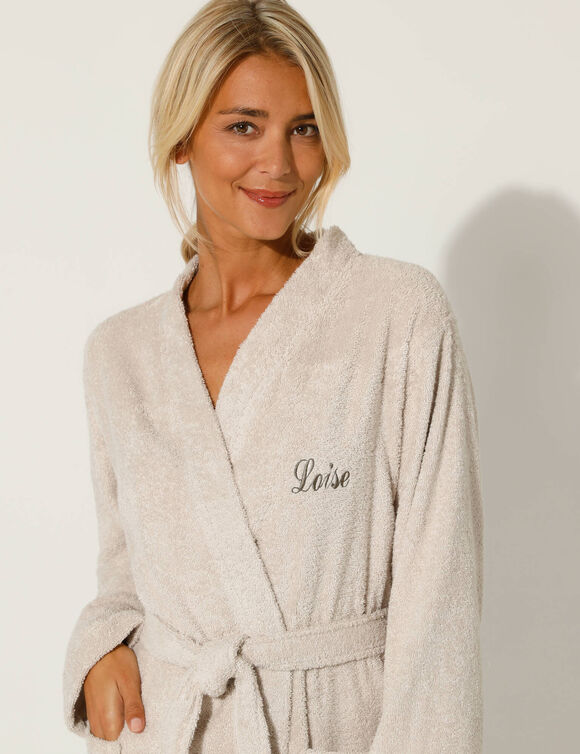 Peignoir mixte adulte uni col kimono personnalis&eacute; - &eacute;ponge bouclette 380 g/m&sup2; (sable)