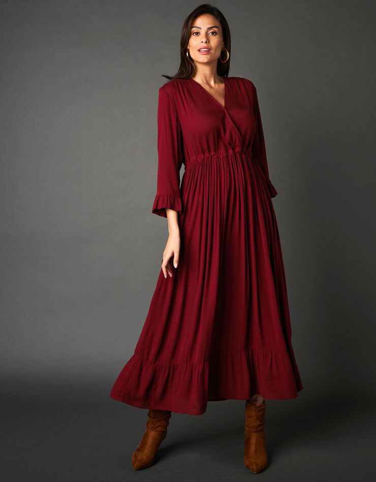 Robe longue taille coulissée unie (grenat)