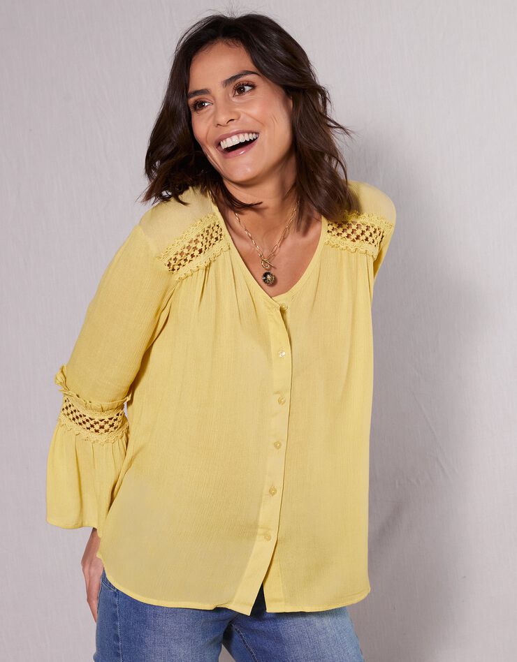 Blouse unie détails macramé (anis) Blouse unie détails macramé (anis)