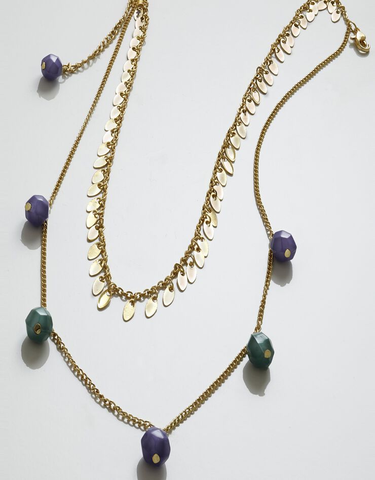 Collier multirangs doré (parme / vert) Collier multirangs doré (parme / vert)