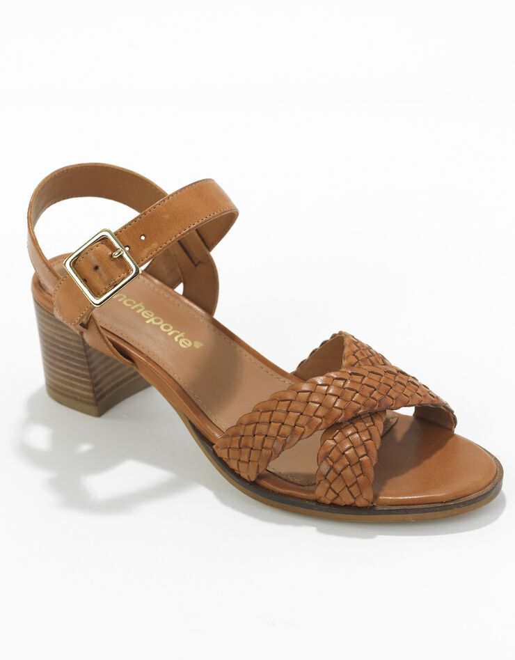 Sandales à talon à brides en cuir tressé - caramel (caramel)