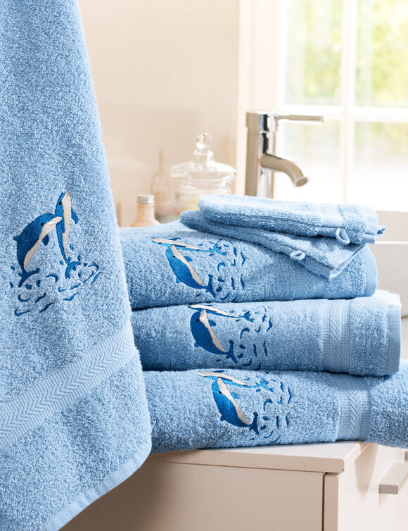 Éponges brodées dauphins Colombine® - Lot (bleuet)