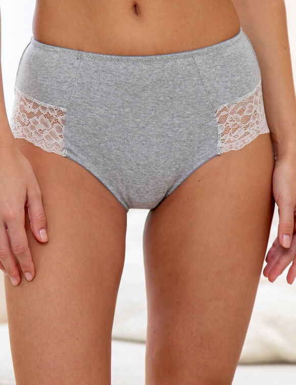 Culotte coton et dentelle forme maxi - lot de 2 (gris chin&eacute;)