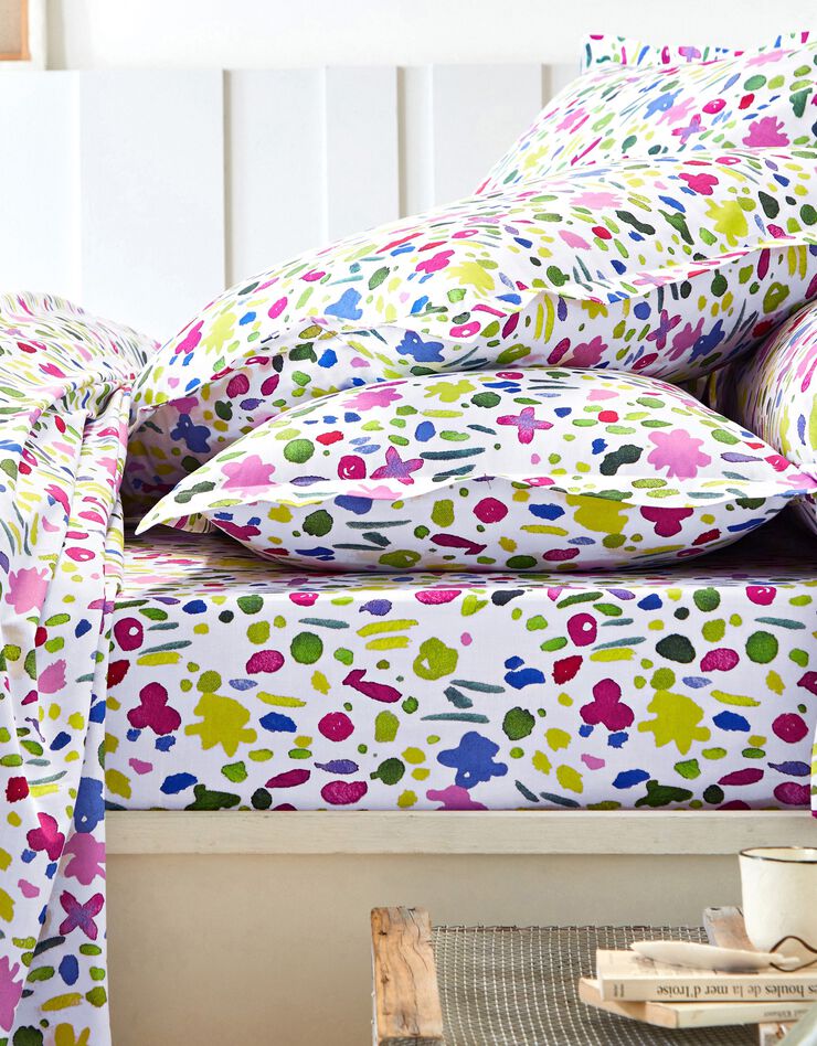 Linge de lit Aquarelle coton imprimé fleuri (blanc)