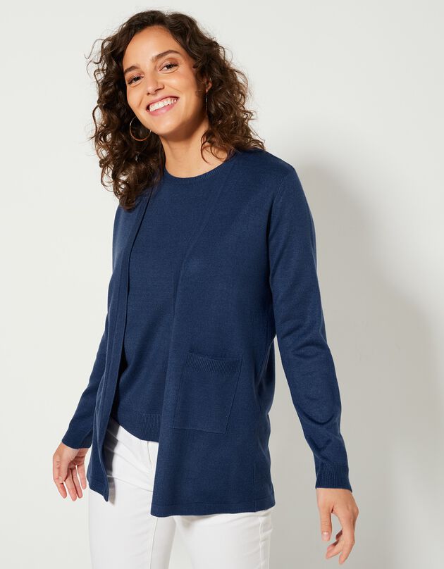 Gilet porter ouvert toucher cachemire (marine)
