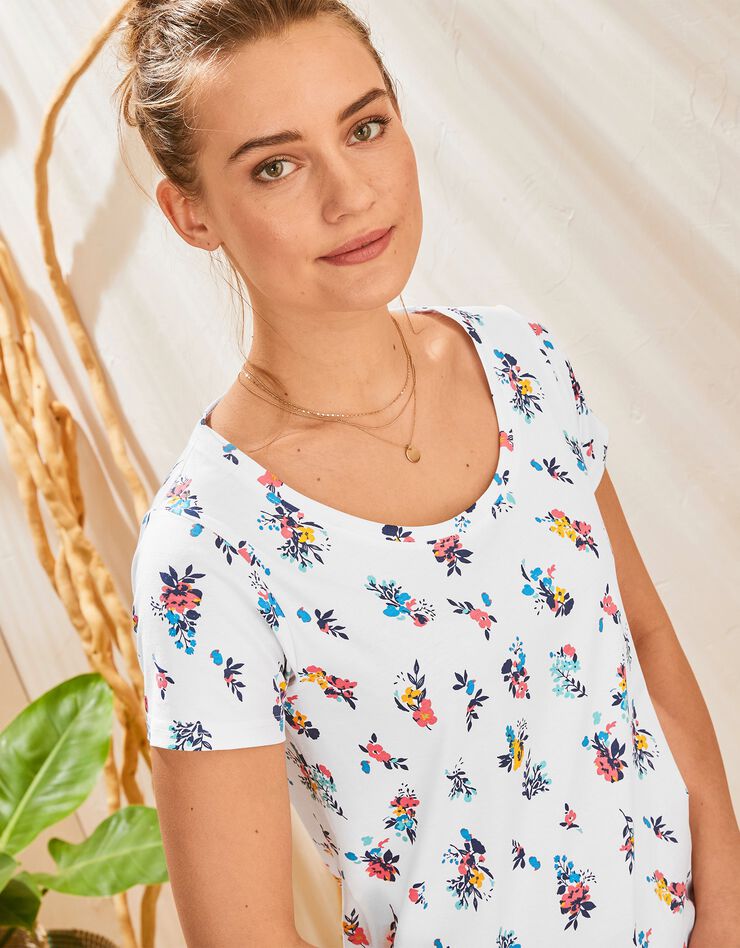 Tee-shirt col rond imprimé fleuri coton bio (blanc) Tee-shirt col rond imprimé fleuri coton bio (blanc)