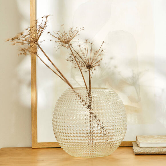 Vase rond transparent en verre reliéfé (transparent)