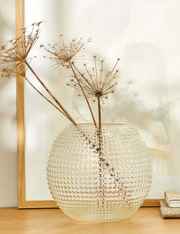 Vase rond transparent en verre reliéfé (transparent)
