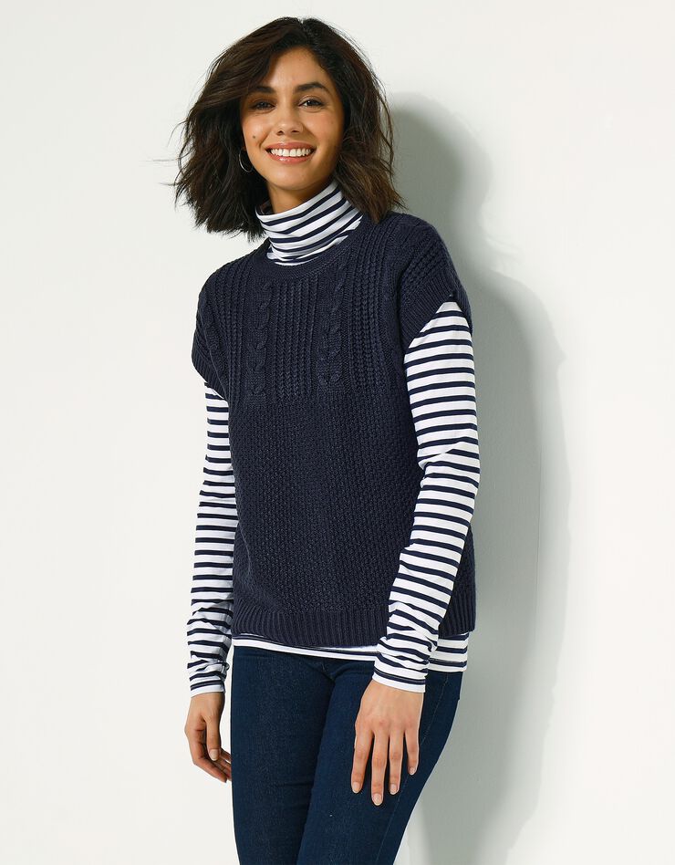 Pull manches courtes maille fantaisie (marine) Pull manches courtes maille fantaisie (marine)