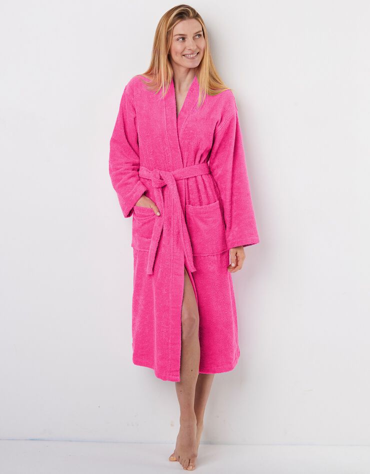 Peignoir mixte adulte col kimono éponge bouclette (fuchsia) Peignoir mixte adulte col kimono éponge bouclette (fuchsia)