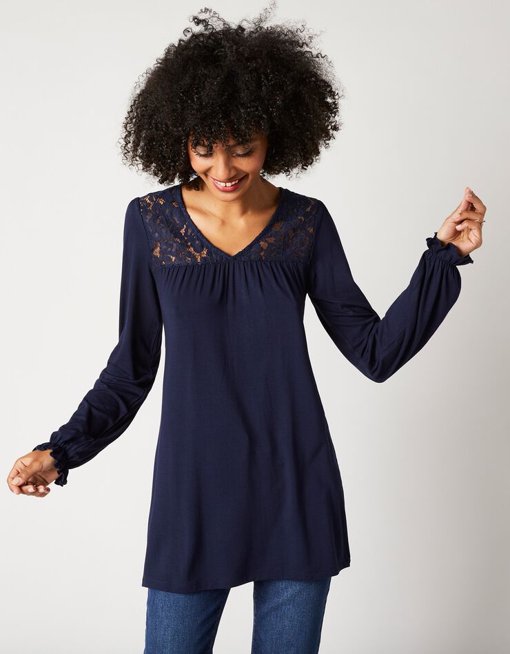 Tunique col V dentelle jersey (marine) Tunique col V dentelle jersey (marine)