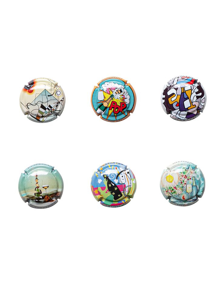 Plaques de muselets de champagne "Art" - lot de 6 (imprimé) Plaques de muselets de champagne "Art" - lot de 6 (imprimé)