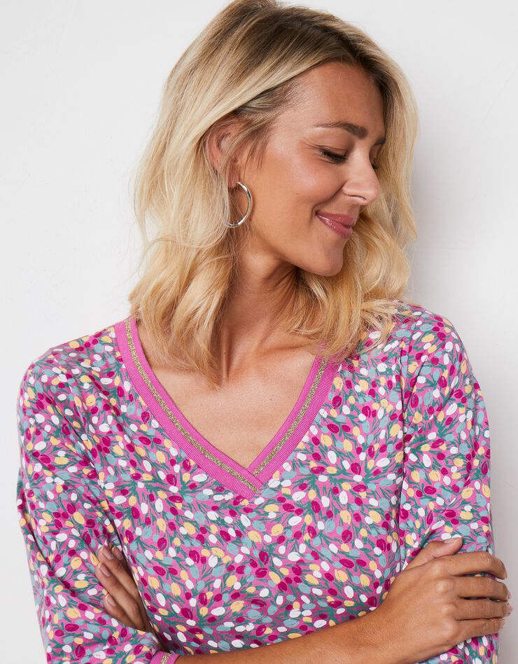 Tee-shirt manches 3/4 imprimé fleurs (rose) Tee-shirt manches 3/4 imprimé fleurs (rose)