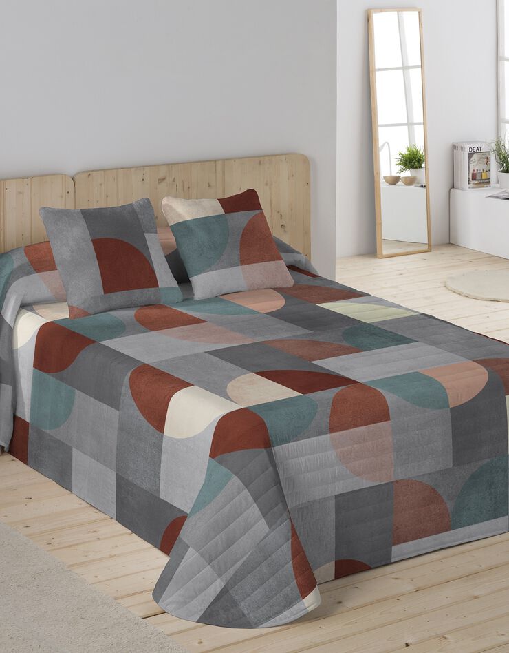 Couvre-lit matelassé imprimé géométrique (gris / rouge)