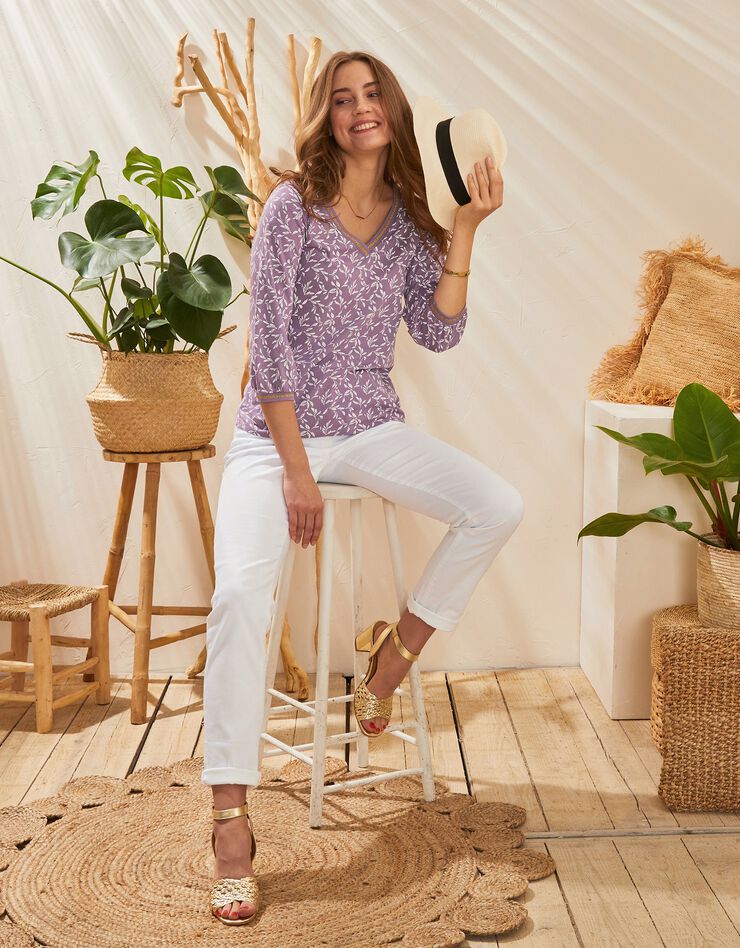 Tee-shirt manches 3/4 imprimé bicolore (lilas) Tee-shirt manches 3/4 imprimé bicolore (lilas)
