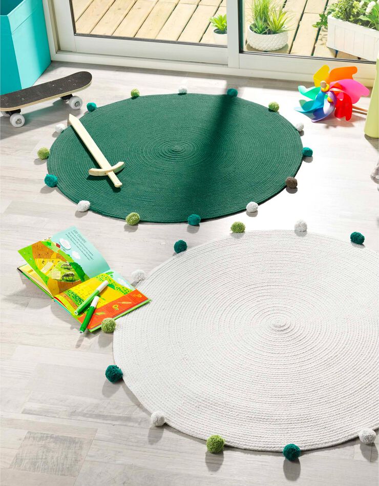 Tapis rond finition pompons vert (vert)
