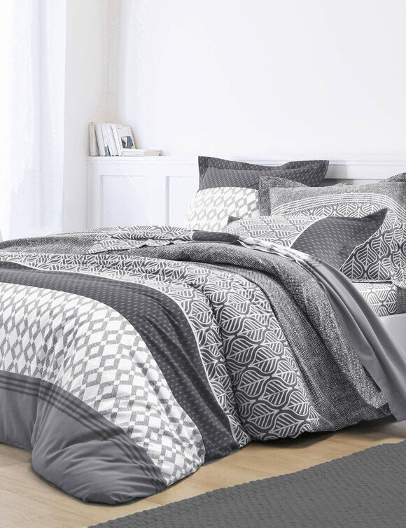 Linge de lit Tommy imprim&eacute; g&eacute;om&eacute;trique - coton (gris)