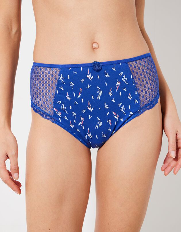 Culotte maxi dentelle coton imprimé "feuilles" Tropea - lot de 4 (bleu + rose)