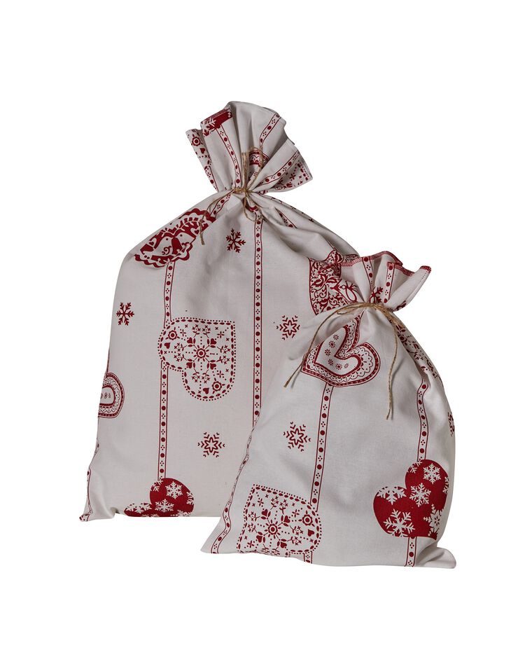 Lot de 2 pochettes emballage cadeau upcyclées S + M (rouge / blanc) Lot de 2 pochettes emballage cadeau upcyclées S + M (rouge / blanc)