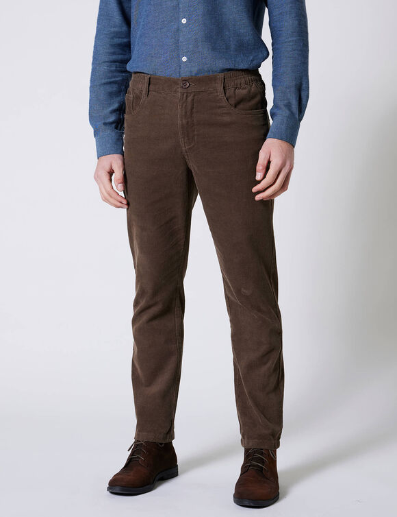 Pantalon 5 poches velours &eacute;lastiqu&eacute; c&ocirc;t&eacute;s - entrej. 77 cm (taupe)