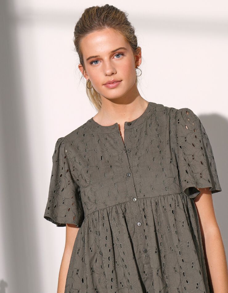 Robe évasée, broderie anglaise (kaki)