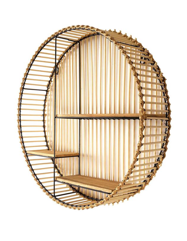 Etagère ronde métal et bois - 3 tablettes (bois)