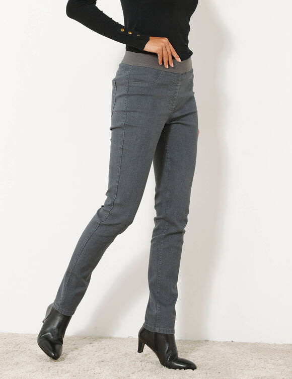 Jegging denim taille élastiquée - grande stature (gris foncé)
