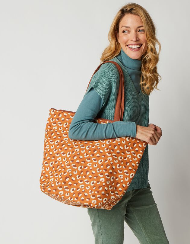 Sac week-end en coton imprimé Savana (caramel)