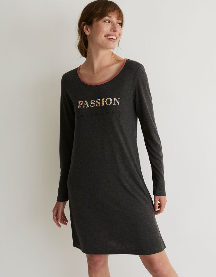 Chemise de nuit manches longues unie et imprimée - lot de 2 (gris anthracite chiné + bois rouge) Chemise de nuit manches longues unie et imprimée - lot de 2 (gris anthracite chiné + bois rouge)