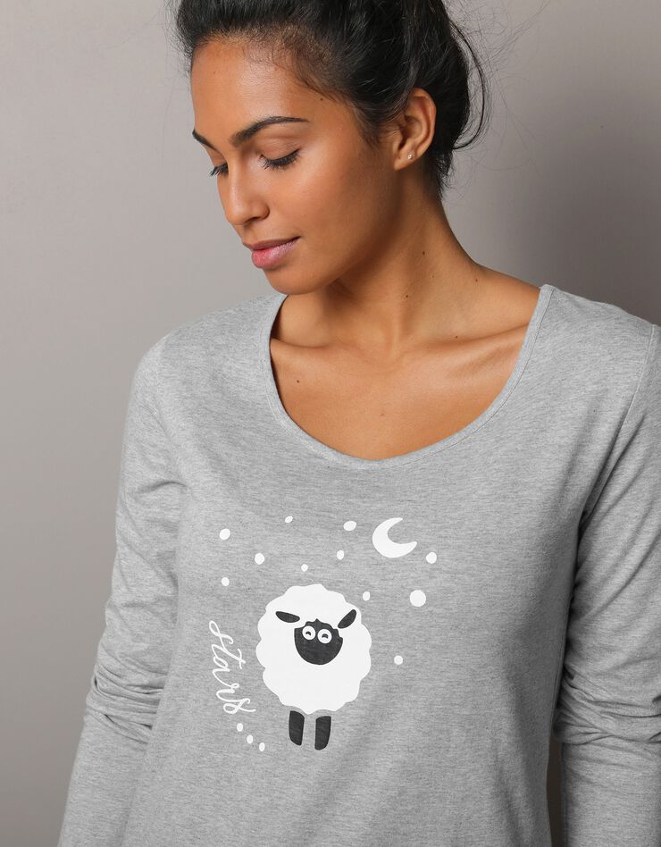 Chemise de nuit courte manches longues imprimé mouton (gris chiné) Chemise de nuit courte manches longues imprimé mouton (gris chiné)