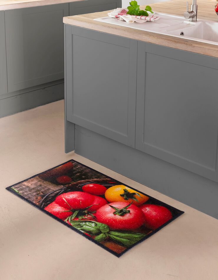Tapis de cuisine velours motif tomates (rouge)