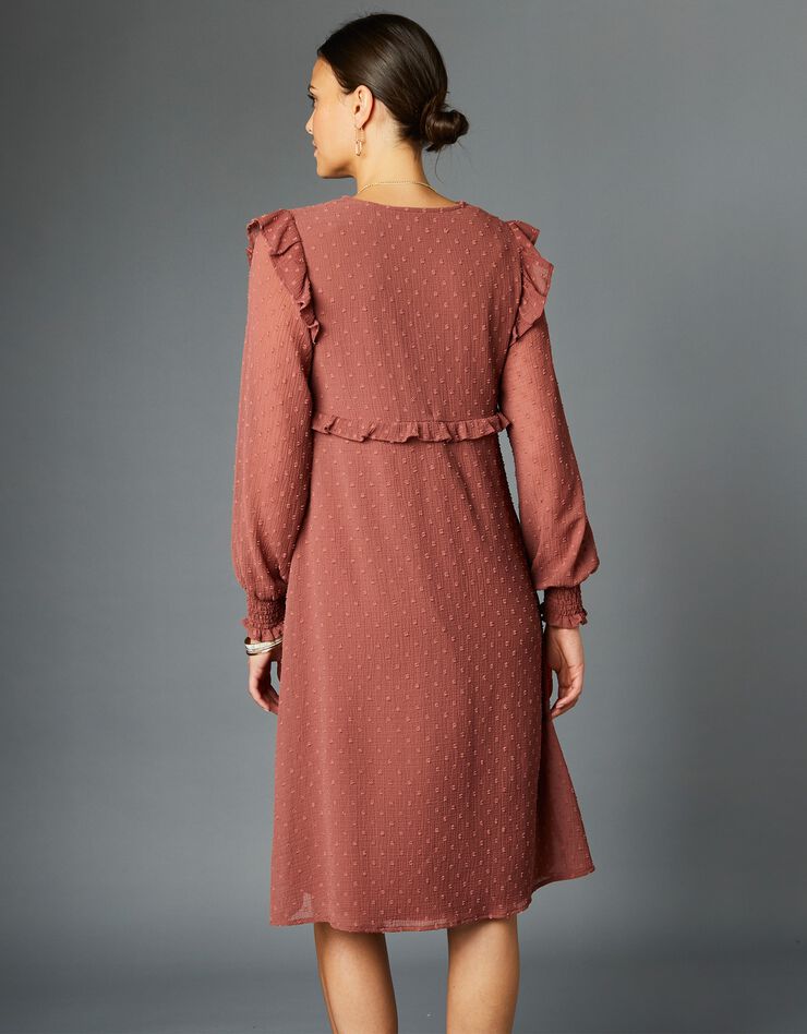 Robe plumetis évasée smockée (bois de rose) Robe plumetis évasée smockée (bois de rose)