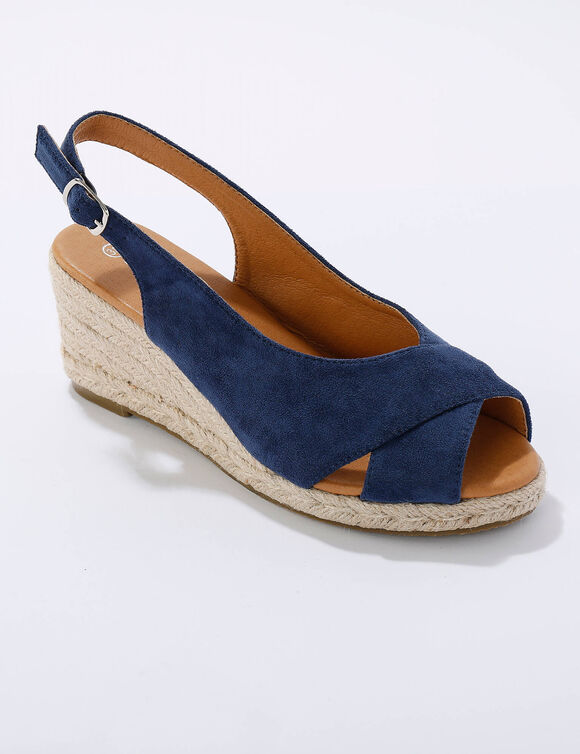 Sandales compensées corde à talon et bout ouverts (bleu)