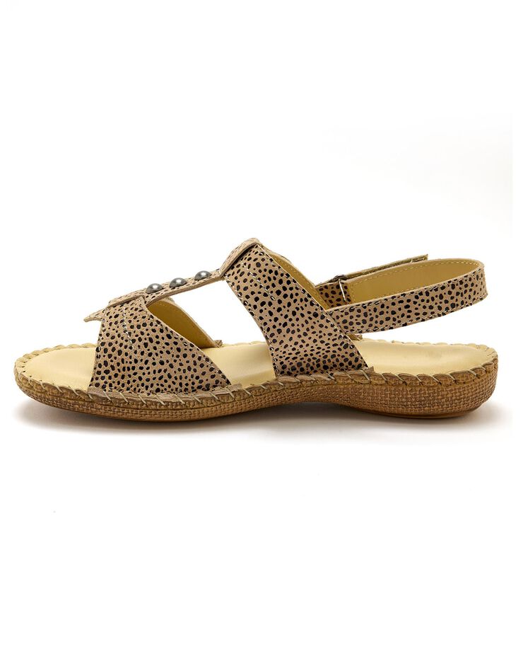 Sandales scratchées en cuir texturé (beige) Sandales scratchées en cuir texturé (beige)