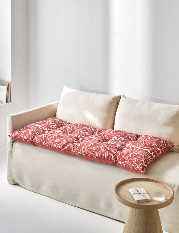 Long coussin d&eacute;co imprim&eacute; feuillage (terracotta)