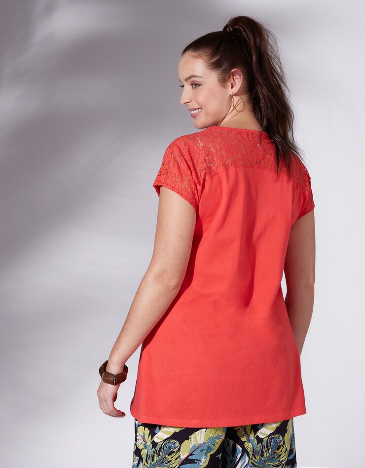 Tee-shirt zippé manches courtes dentelle - marine (corail) Tee-shirt zippé manches courtes dentelle - marine (corail)