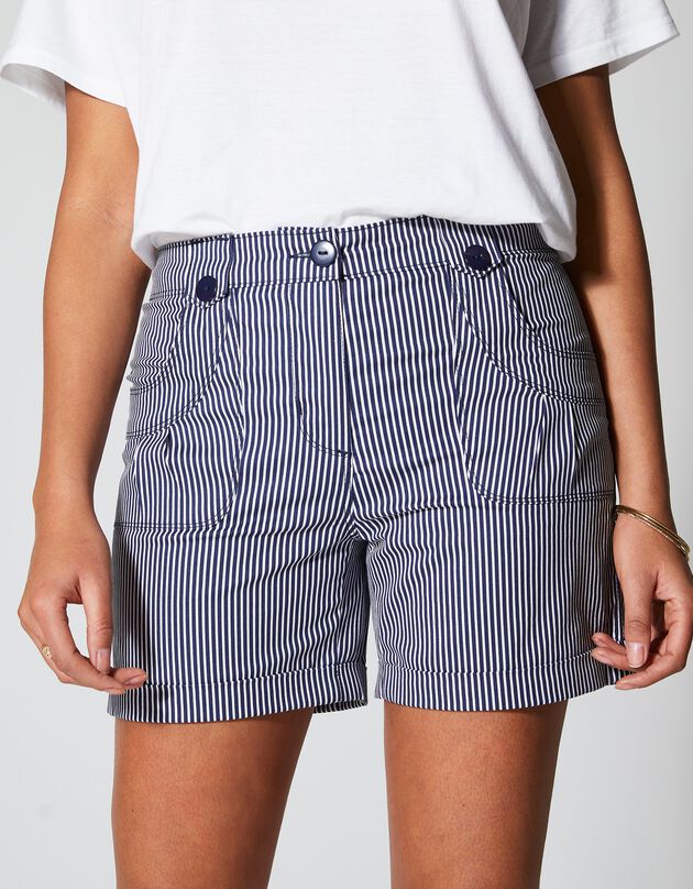 Short rayé à revers stretch  (marine / blanc)