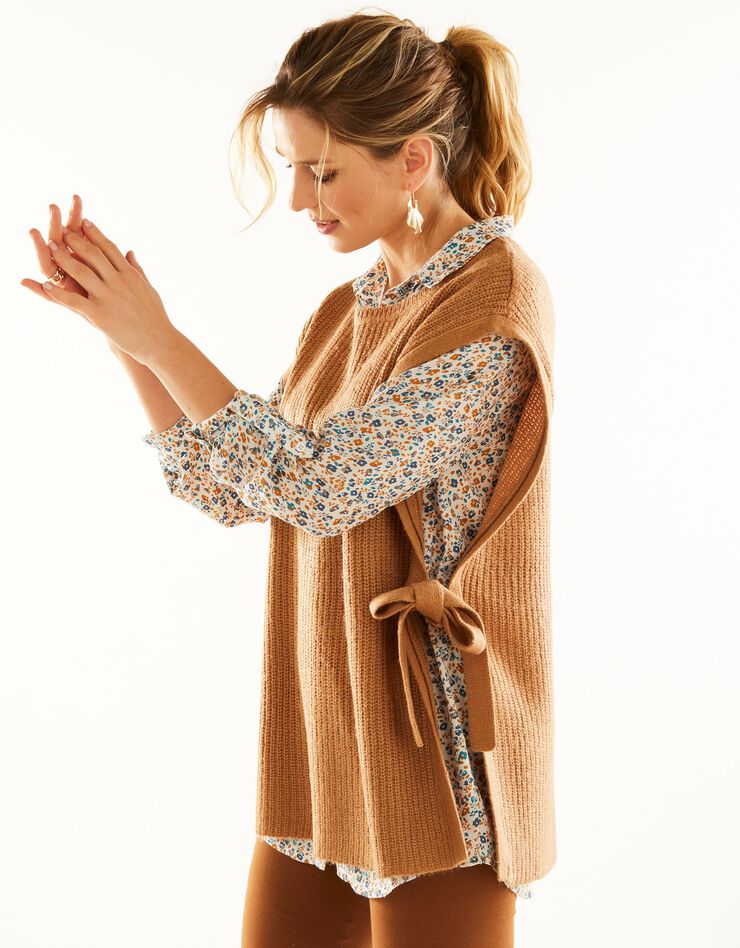Pull tunique sans manches, maille anglaise toucher mohair (caramel) Pull tunique sans manches, maille anglaise toucher mohair (caramel)