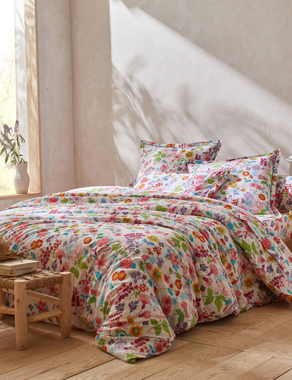 Linge de lit Kelly en coton imprimé floral (blanc)