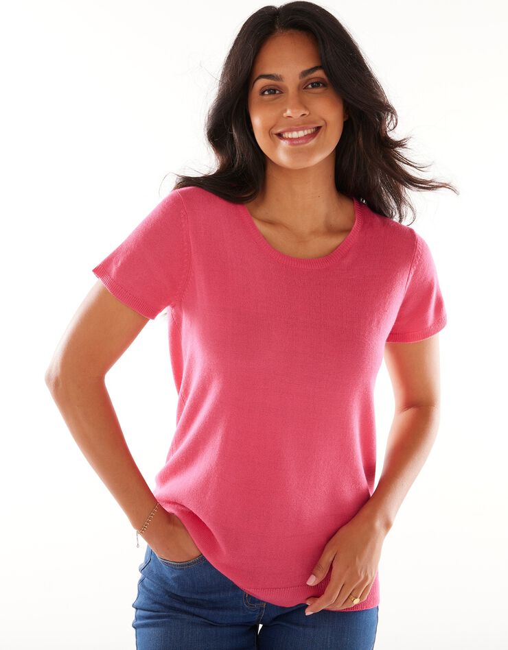 Pull uni manches courtes toucher cachemire (rose fuchsia) Pull uni manches courtes toucher cachemire (rose fuchsia)