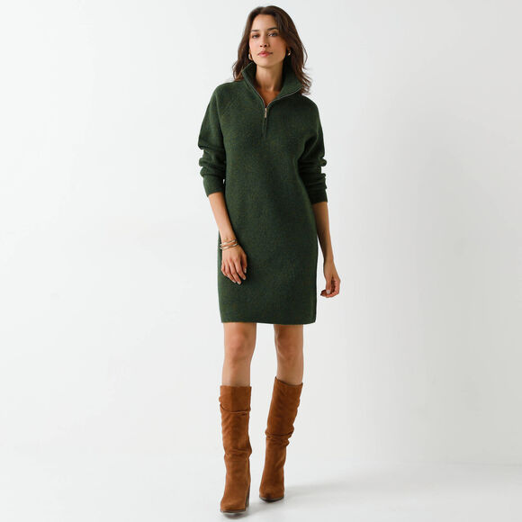 Robe pull col camionneur, maille côtelée en laine mélangée (vert olive)