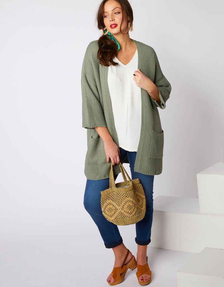 Gilet coupe loose manches 3/4 - kaki (kaki) Gilet coupe loose manches 3/4 - kaki (kaki)