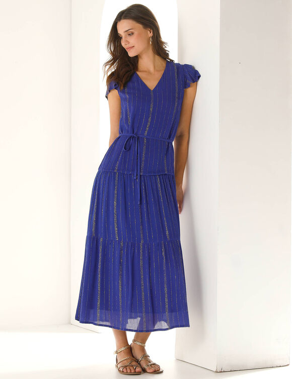 Robe longue en cr&eacute;pon, fils brillants (iris)