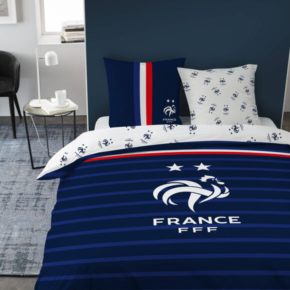 Parure de lit imprimée FFF - coton (bleu)
