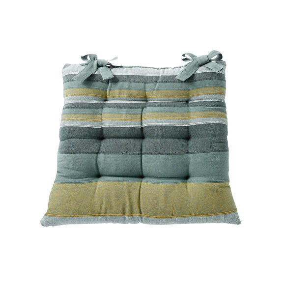 Galette de chaise carrée rayée - lot de 2 (vert grisé)